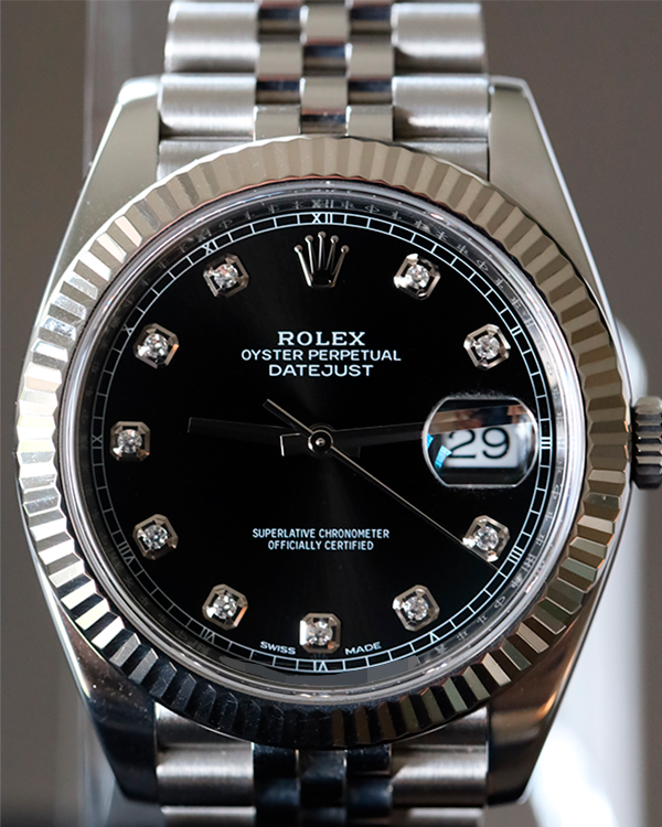 2019 Rolex Datejust 41MM Jubilee Bracelet Oystersteel And White Gold Factory Diamonds Black Dial (126334)