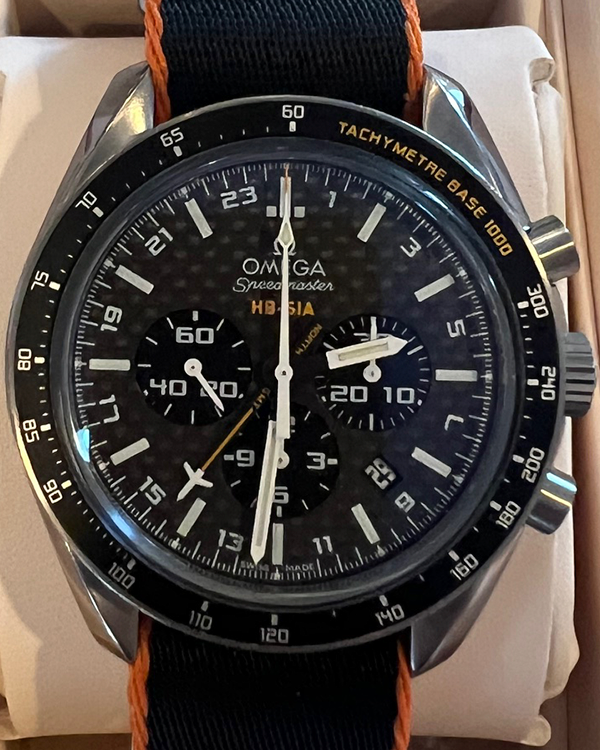 Omega Speedmaster HB-SIA 44.25MM Carbon Fiber Dial Textile Strap (321.90.44.52.01.001)