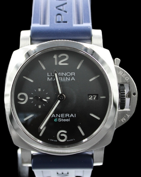 2022 Panerai Luminor Marina "Grigio Roccia" 44MM Black Dial Rubber Strap (PAM01358)