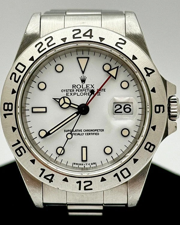 No Reserve - 1996 (W Serial) Rolex Explorer II "Polar" 40MM White “Chicchi Di Mais” Dial Steel Bracelet (16570)