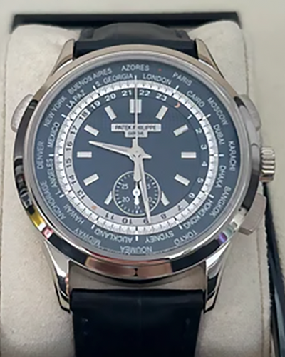 2021 Patek Philippe World Time Chronograph 39.5MM Blue Dial Leather Strap (5930G-010)