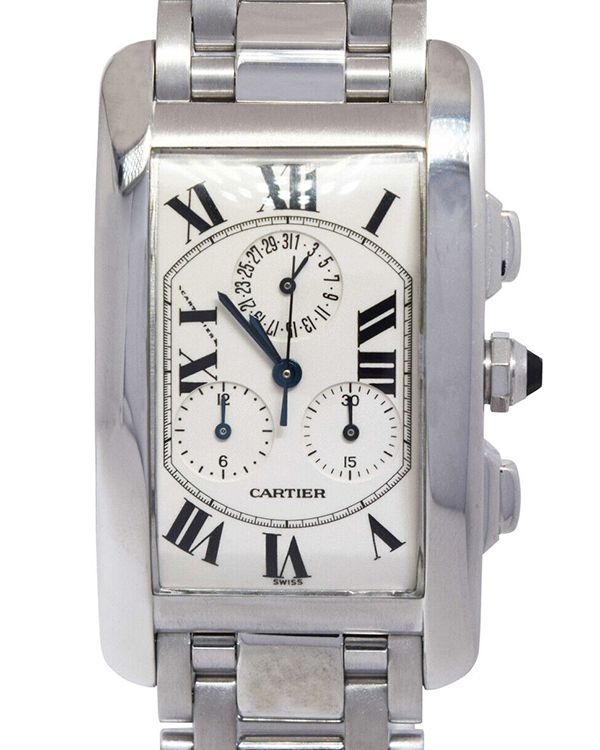 Cartier Tank Américaine Chronograph 45MM Quartz Silver Dial White Gold Bracelet (W26033L1)