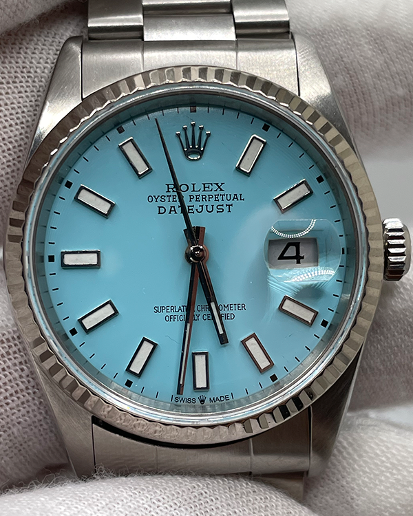 2000 Rolex Datejust 36MM Aftermarket Tiffany Blue Dial Steel Bracelet (16234)