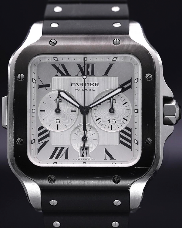 Cartier Santos de Cartier 43.3MM Silver Dial Rubber Strap (WSSA0017)