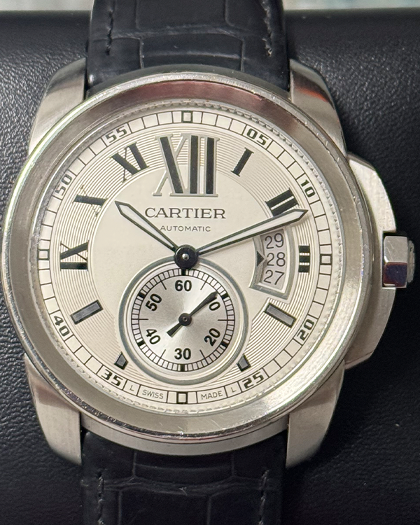 2012 Cartier Calibre de Cartier 42MM Silver Dial Leather Strap (W7100037)