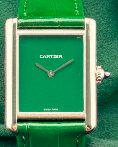 Cartier Tank Must De Cartier 33.7x25.5MM Quartz Green Dial Leather Strap (WSTA0056)