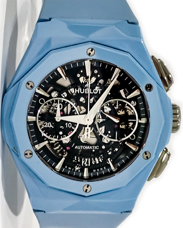 2022 Hublot Classic Fusion Aerofusion Chronograph Orlinski Sky Blue L.E. 45MM Skeleton Dial Rubber Strap (525.ES.0170.RX.ORL22)