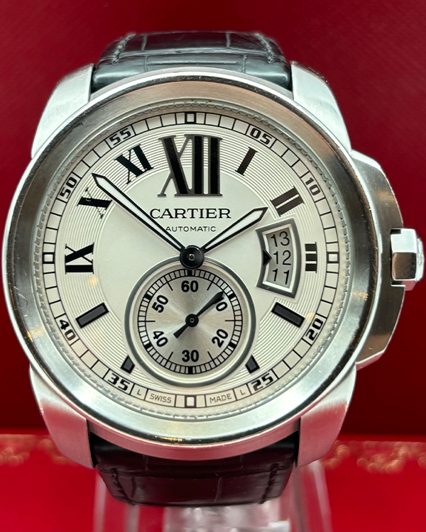 2012 Cartier Calibre de Cartier 42MM Silver Dial Leather Strap (W7100037)