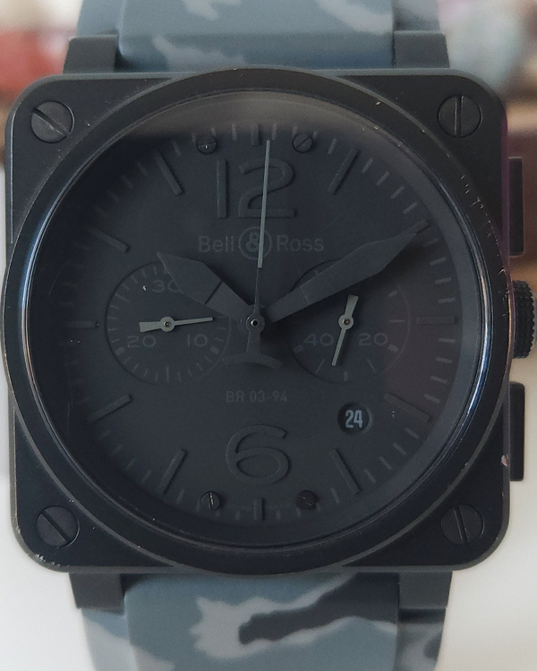 Bell & Ross BR 03-94 Phantom Chronographe 42MM Black Dial Aftermarket Rubber Strap (BR03-94 S)