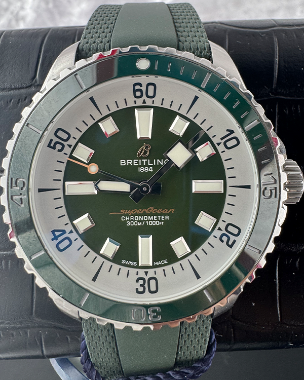 2023 Breitling Superocean 44MM Green Dial Rubber Strap (A17376A31L1S1)