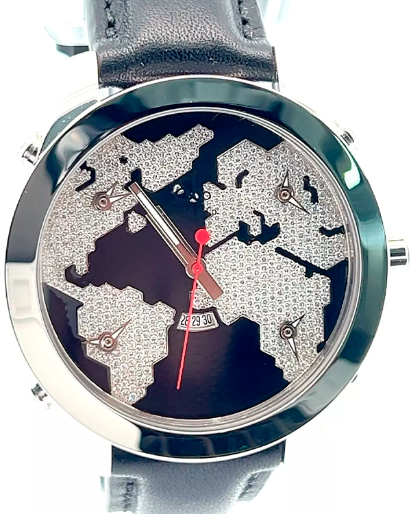 Jacob & Co. Five Time Zones "The World Is Yours" 47MM Quartz Black Dial Leather Strap (JC-47B)