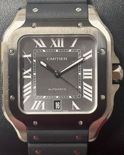 Cartier Santos De Cartier 39MM Grey Dial Rubber Strap (WSSA0037)