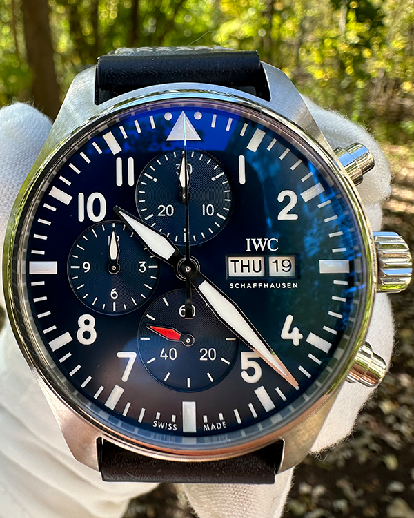 2024 IWC Schaffhausen Pilot Chronograph 43MM Blue Dial Leather Strap (IW378003)