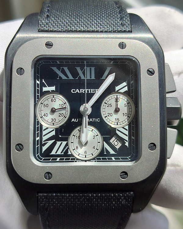 Cartier Santos 100 XL 46MM Black Dial Textile Strap (W2020005)