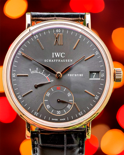 IWC Schaffhausen Portofino Hand-Wound Eight Days 45MM Grey Dial Leather Strap (IW510104)