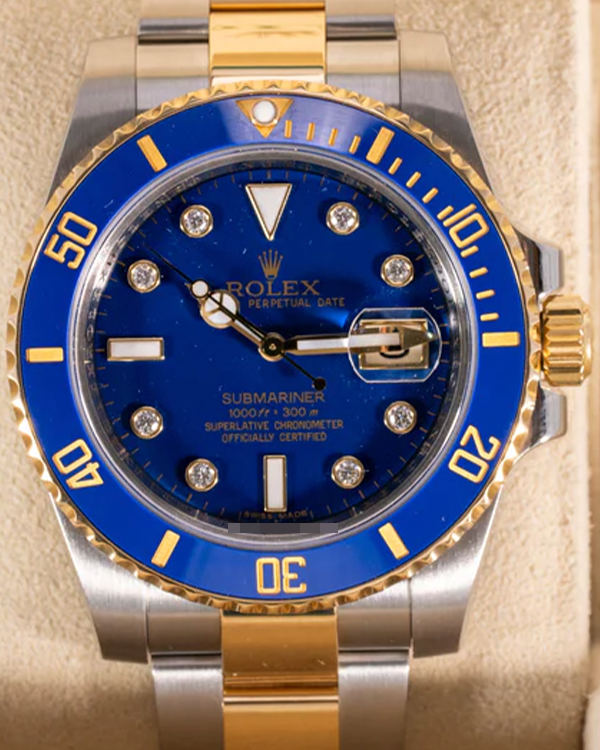 2010 Rolex Submariner Date "Bluesy" 40MM Blue "Serti" Dial Two-Tone Oyster Bracelet (116613LB)