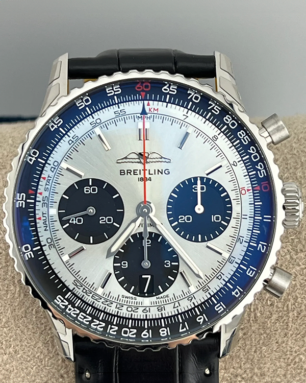 No Reserve - 2023 Breitling Navitimer B01 Chronograph 41MM Icey Blue Dial Leather Strap (AB0139)