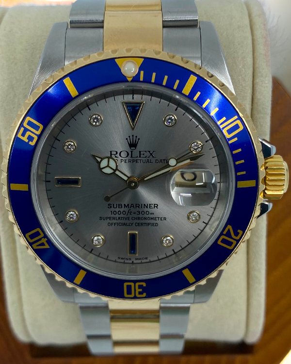 Rolex Submariner Date Yellow Gold/Steel Factory Diamonds Silver Dial (16613)