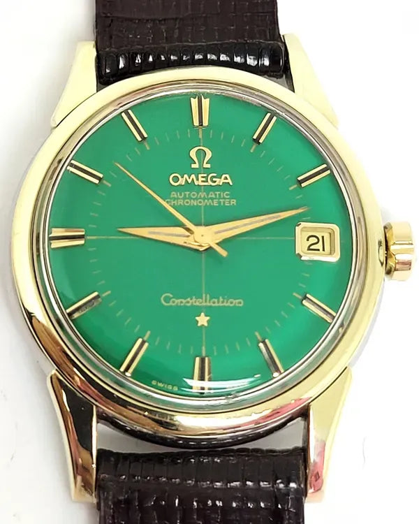 Omega Constellation 34MM Aftermarket Green Dial Aftermarket Leather Strap (14393 61 SC)