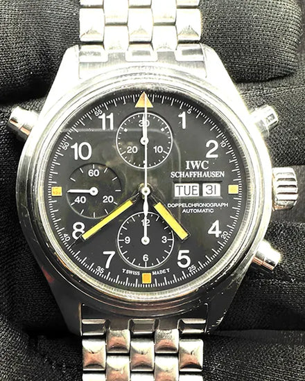 IWC Schaffhausen Pilot Doppelchronograph 42MM Black Dial Steel Bracelet (IW3713-019)