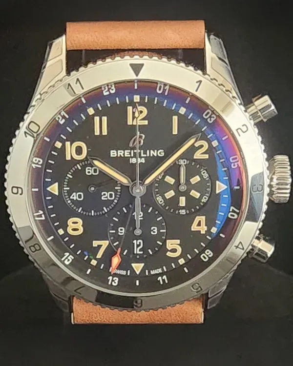 Breitling Super Avi B04 Chronograph GMT P-51 Mustang 46MM Black Dial Leather Strap (AB04453A1B1X1)