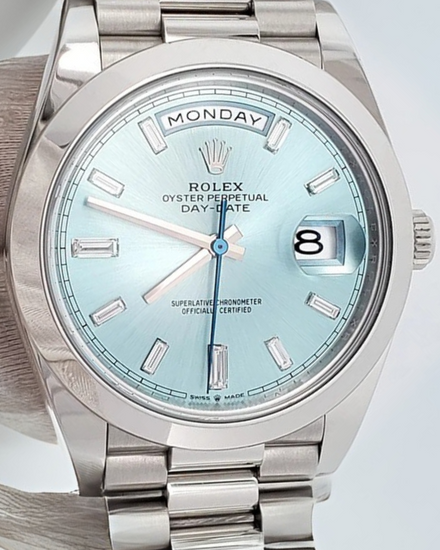 2021 Rolex Day-Date 40MM Ice Blue Dial Platinum President Bracelet (228206)