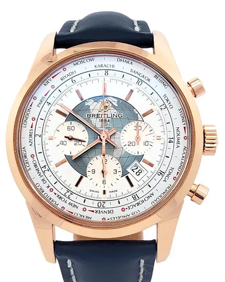 Breitling Transocean Chronograph Unitime 46MM White Dial Leather Strap (RB0510)