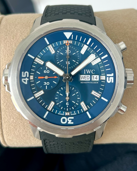 2025 IWC Schaffhausen Aquatimer Chronograph "Expedition Jacques-Yves Cousteau" Edition 44MM Blue Dial Rubber Strap (IW376805)
