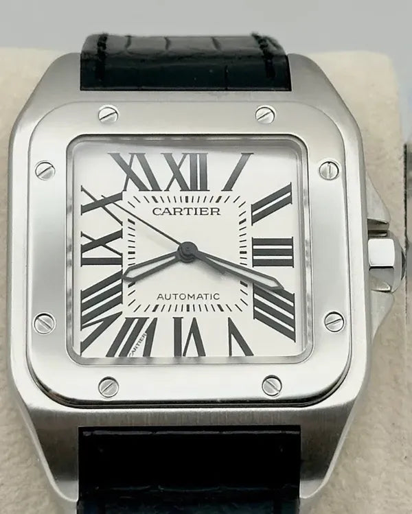 Cartier Santos 100 XL 38MM White Dial Leather Strap (2656)