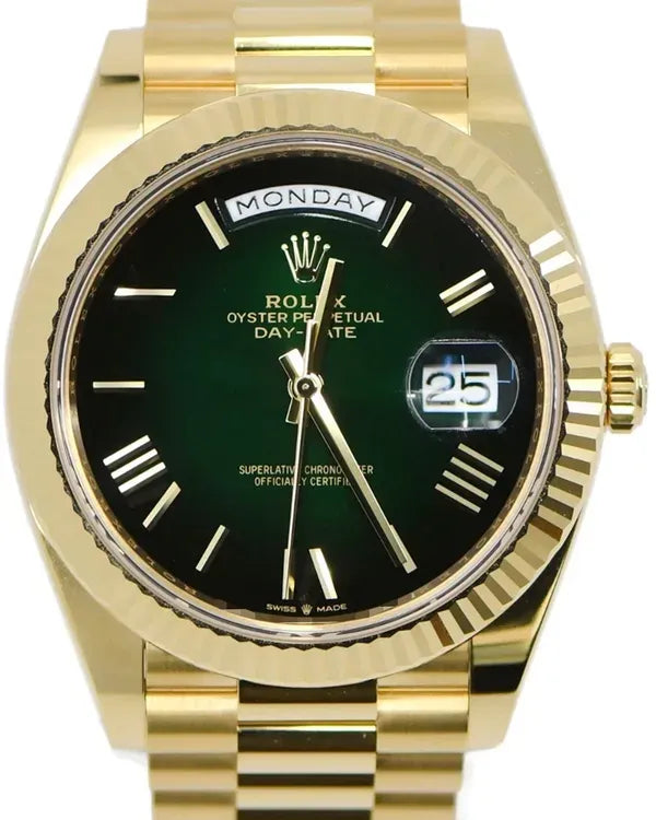 2025 Rolex Day-Date 40MM Green "Ómbre" Dial Yellow Gold President Bracelet (228238)