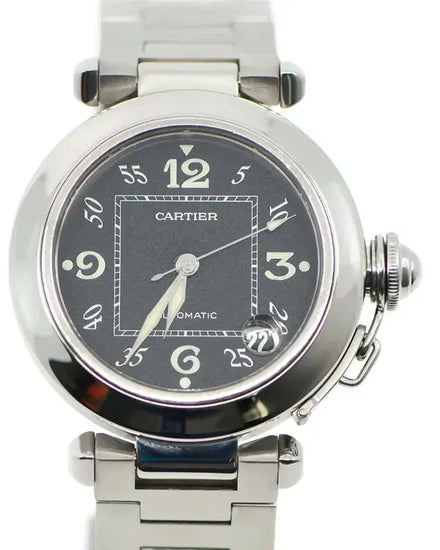 Cartier Pasha De Cartier C 35MM Black Dial Steel Bracelet (W31043M7)