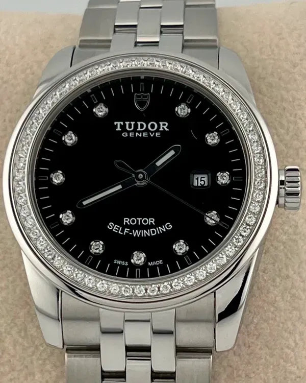 2014 Tudor Glamour Date 31MM Black Dial Steel Bracelet (53020)
