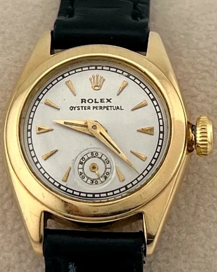 1949 (6.4 Mill Serial) Rolex Oyster Perpetual "Bubble Back" 24MM White Dial Leather Strap (5002)