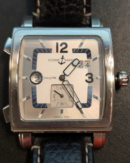 Ulysse Nardin Quadrado Dual Time 42MM Silver Dial Aftermarket Leather Strap (243-92/601)