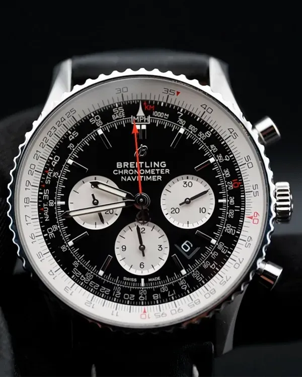 Breitling Navitimer B01 Chronograph 46MM Black Dial Leather Strap (AB0127)