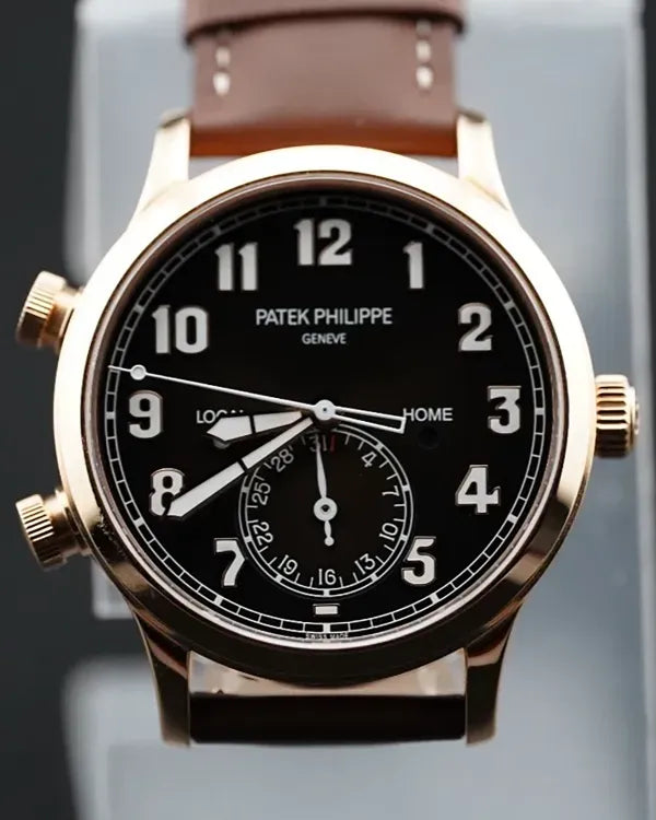 Patek Philippe Calatrava Pilot Travel Time 42MM Black Dial Leather Strap (5524R-001)