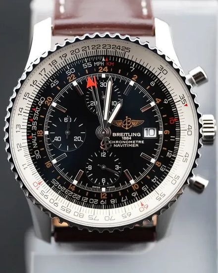 Breitling Navitimer World GMT 46MM Black Dial Leather Strap (A24322)