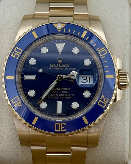 2019 Rolex Submariner Date 40MM Blue Dial Yellow Gold Oyster Bracelet (116618LB)