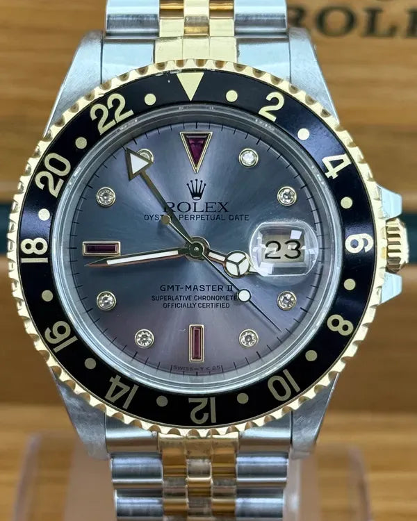 Rolex GMT-Master II 40MM Grey "Serti" Dial Two-Tone Jubilee Bracelet (16713)