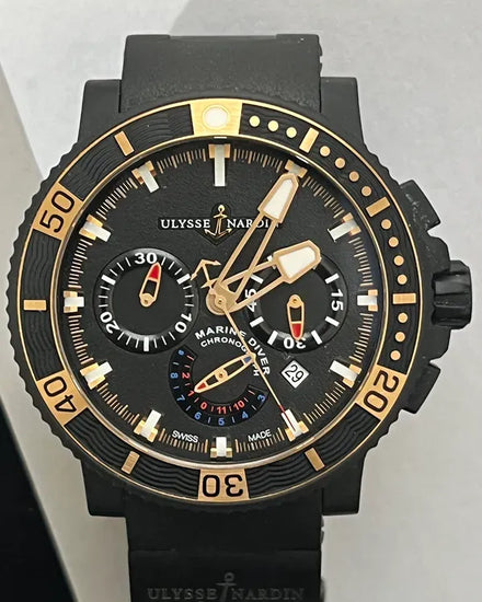 No Reserve - 2021 Ulysse Nardin Diver Black Sea Chronograph 45MM Black Dial Rubber Strap (353-90)