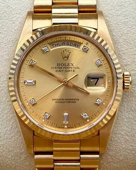 1990 (E Serial) Rolex Day-Date 36MM Champagne Dial Yellow Gold President Bracelet (18238)