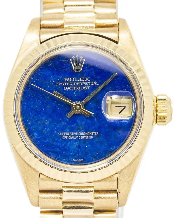 1983 (7.5 Mill. Serial) Rolex Lady-Datejust 26MM Lapis Lazuli Dial Yellow Gold President Bracelet (6917)
