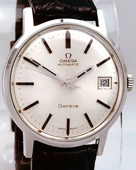 No Reserve - Omega Geneve Vintage 35MM Silver Dial Aftermarket Leather Strap (166.070)