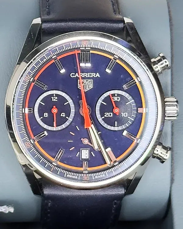 2024 Tag Heuer Carrera Chronograph 42MM Blue Dial Leather Strap (CBN201D.FC6543)