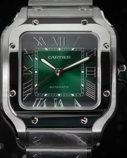 2025 Cartier Santos De Cartier 35.1MM Green Dial Steel Bracelet (WSSA0061)