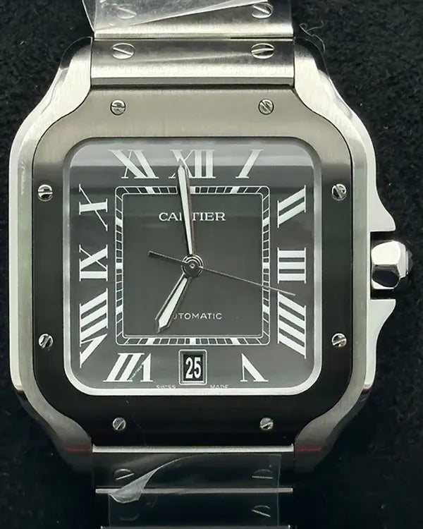 Cartier Santos De Cartier 39.8MM Grey Dial Steel Bracelet (WSSA0037)