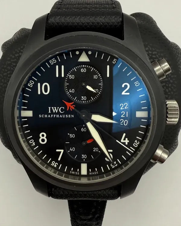 No Reserve - IWC Schaffhausen Pilot Chronograph "Top Gun" 46MM Black Dial Textile Strap (IW389101)