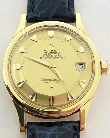 Omega Constellation Vintage 35MM Yellow Gold Dial Aftermarket Leather Strap (943/54 SC-2)