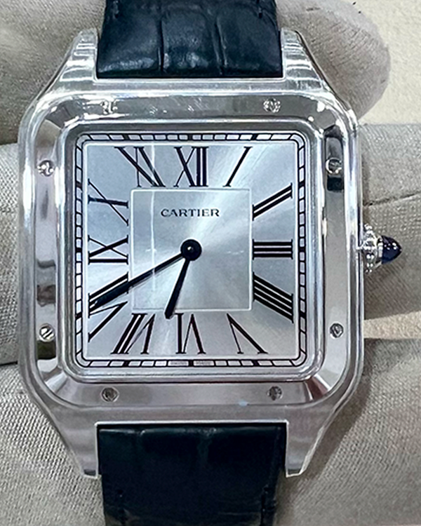 2025 Cartier Santos Dumont XL 33.9MM Silver Dial Leather Strap (WSSA0032)