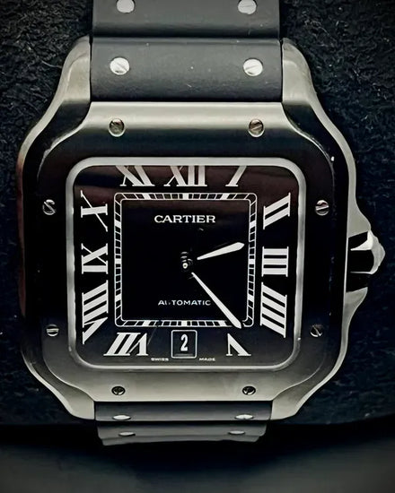 2025 Cartier Santos De Cartier 39.5MM Black Dial Rubber Strap (WSSA0039)